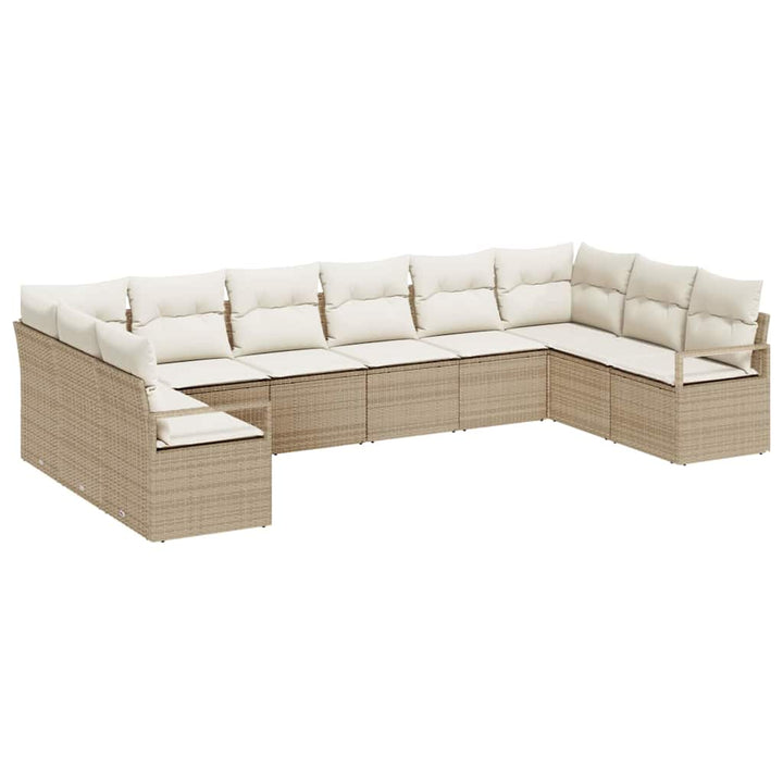 Havesofa Sæt med pude 10 pcs Beige og hvid polyrattan