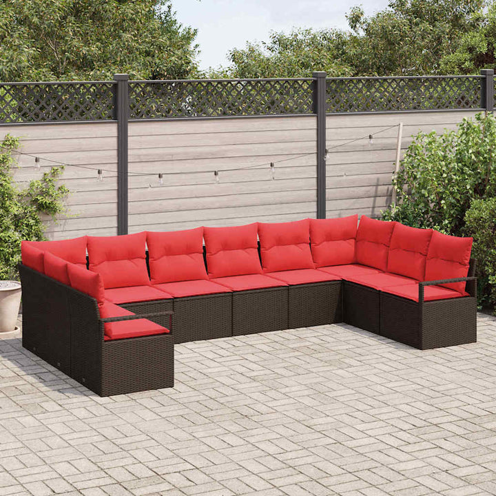 Havesofa Sæt 10 stk. Brun og Rød polyrattan