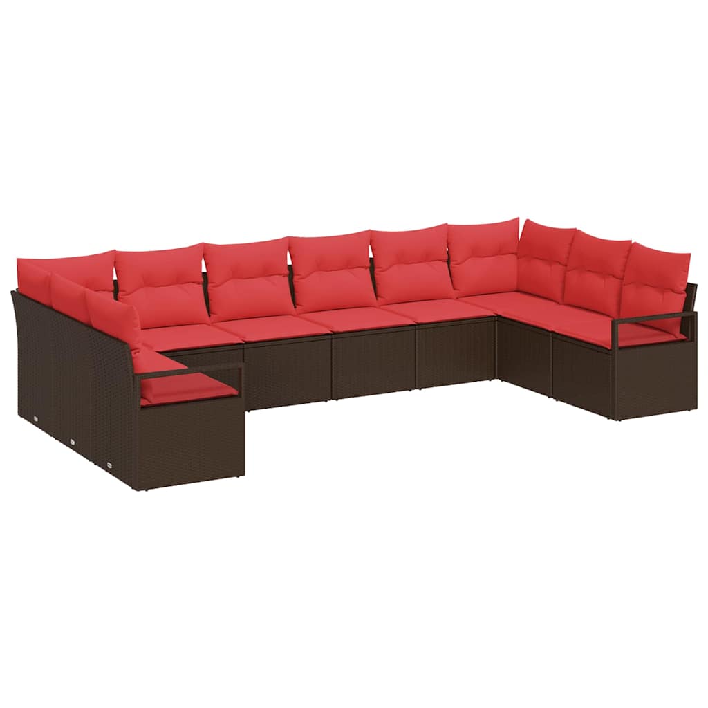 Havesofa Sæt med pude 10 pcs Brun og Rød polyrattan