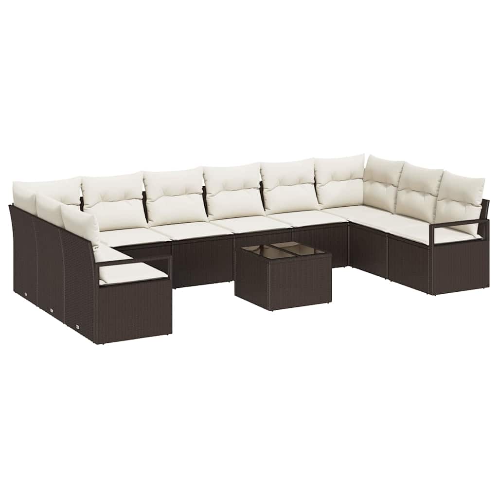 Havesofa Sæt med pude 11 pcs Brun og Creme polyrattan
