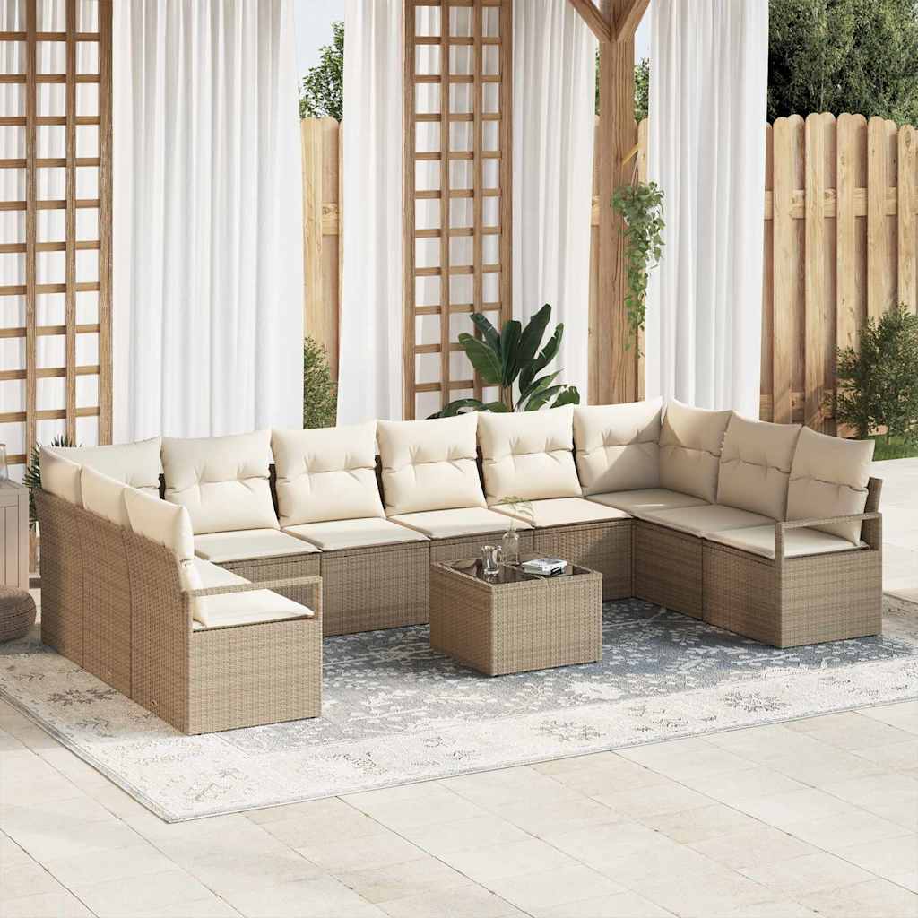 Havesofa Sæt med pude 11 pcs Beige og creme polyrattan