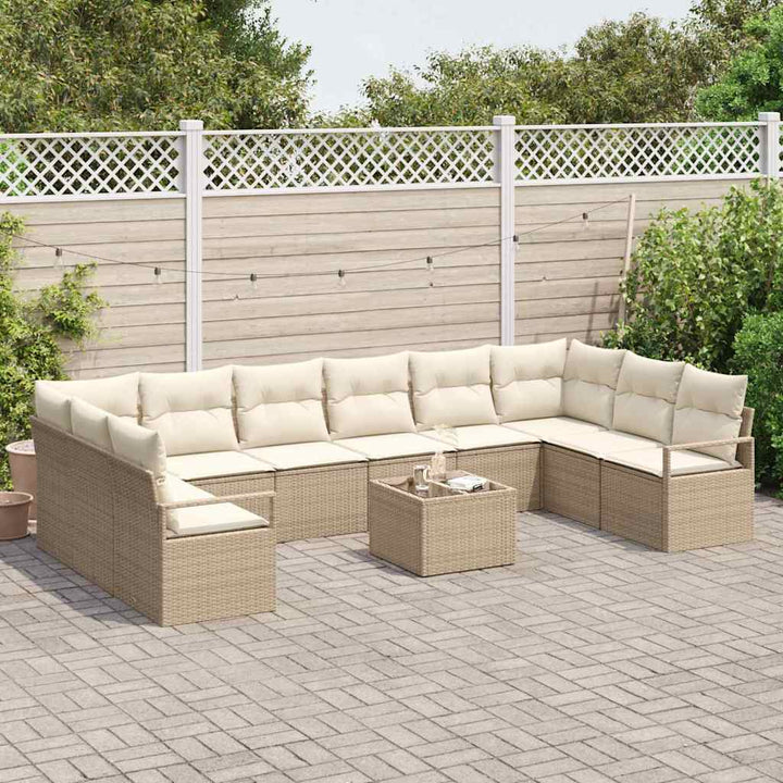 Havesofa Sæt med pude 11 pcs Beige og creme polyrattan