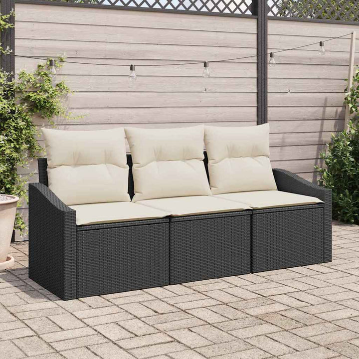 Havesofa Sæt med pude 3 pcs Sort og Hvid polyrattan