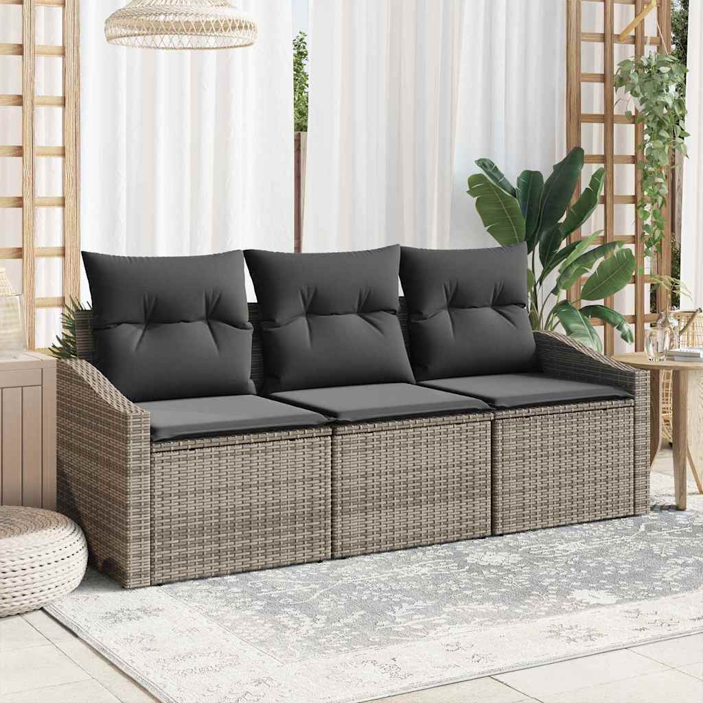 Havesofa Sæt med pude med opbevaring 3 pcs Grå polyrattan