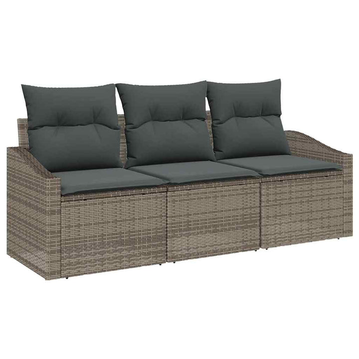 Havesofa Sæt med pude med opbevaring 3 pcs Grå polyrattan
