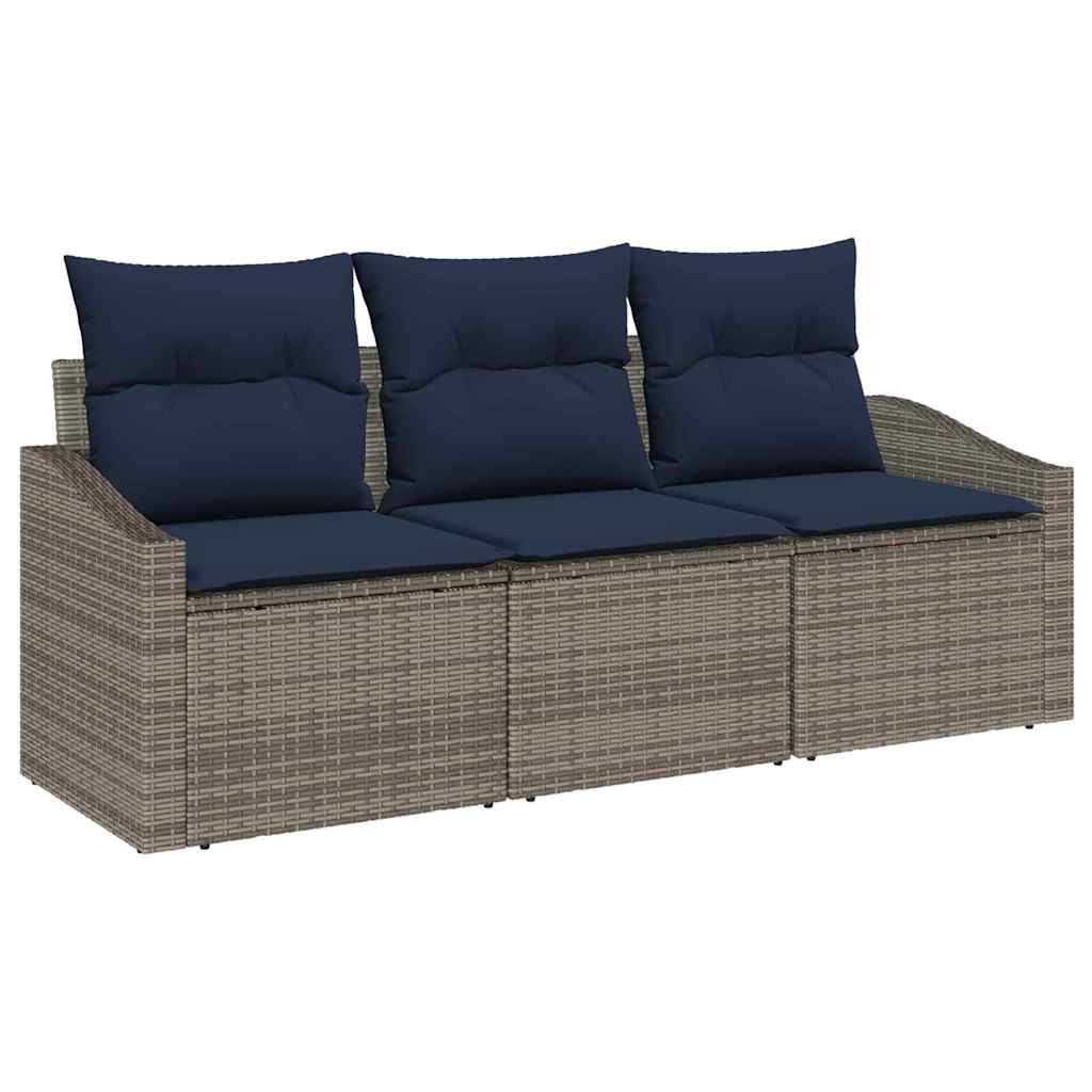 Havesofa Sæt med pude 3 pcs Grå og Marineblå polyrattan