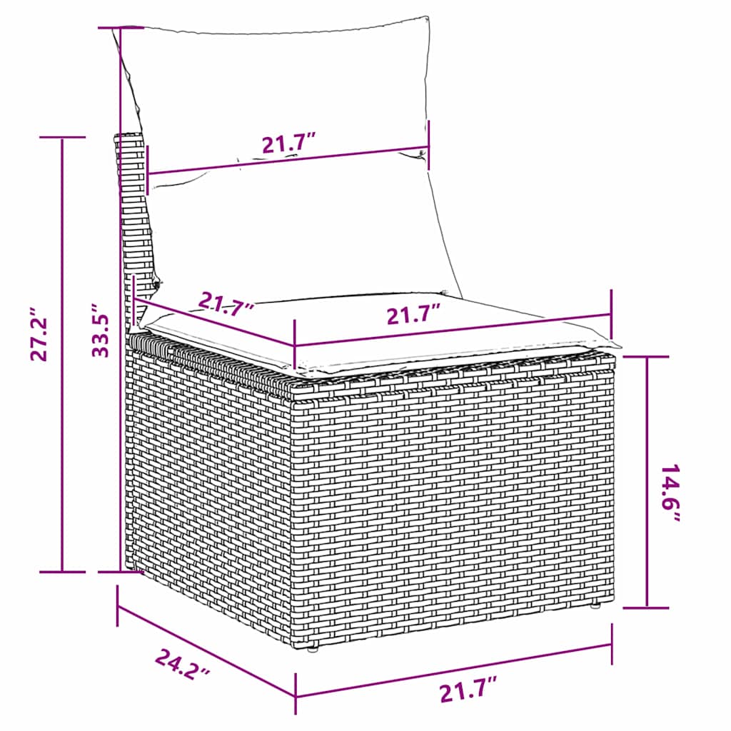 Havesofa Sæt med pude 3 pcs Grå og Marineblå polyrattan