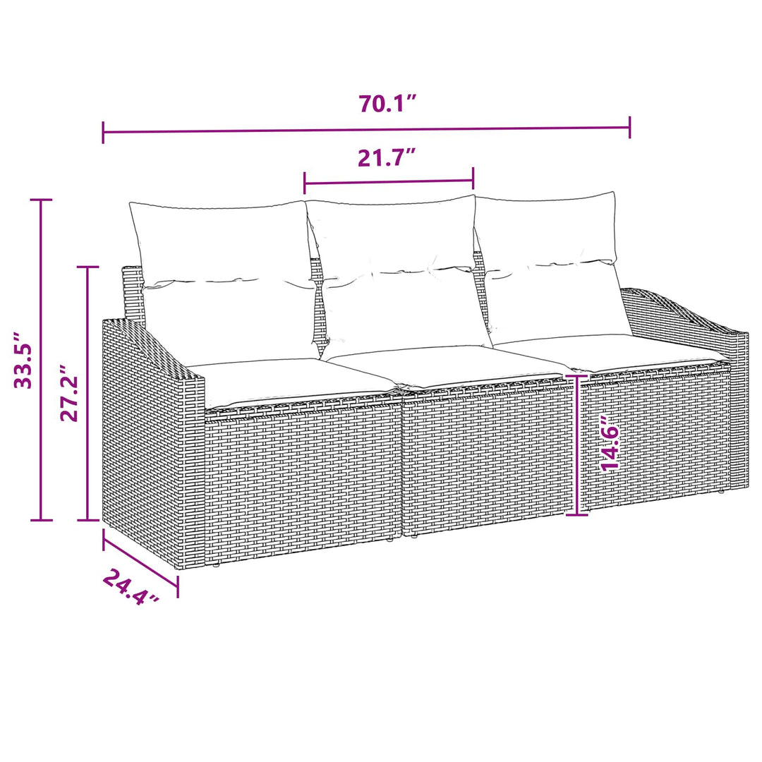 Havesofa Sæt med pude 3 pcs Grå og Marineblå polyrattan