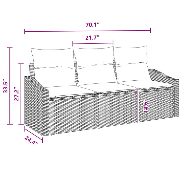 Havesofa Sæt med pude 3 pcs Grå og Marineblå polyrattan