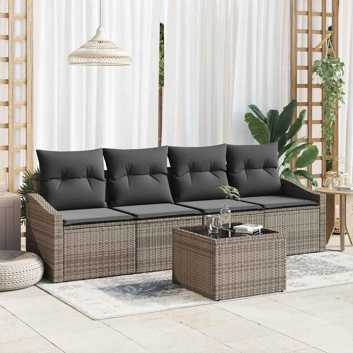 Sofa Sæt med pude med opbevaring 5 pcs Grå polyrattan