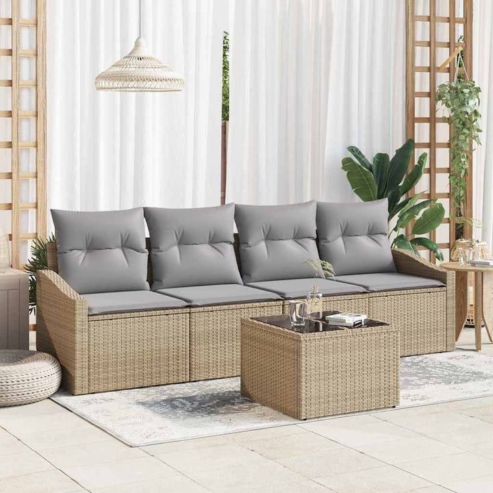 Sofa Sæt med pude med opbevaring 5 pcs Beige og grå polyrattan