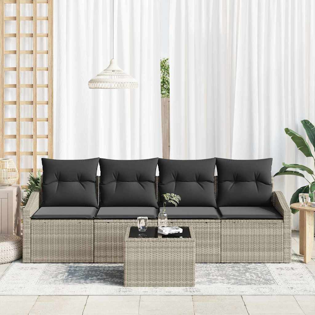Sofa Sæt med pude 5 pcs Lysegrå og mørkegrå polyrattan