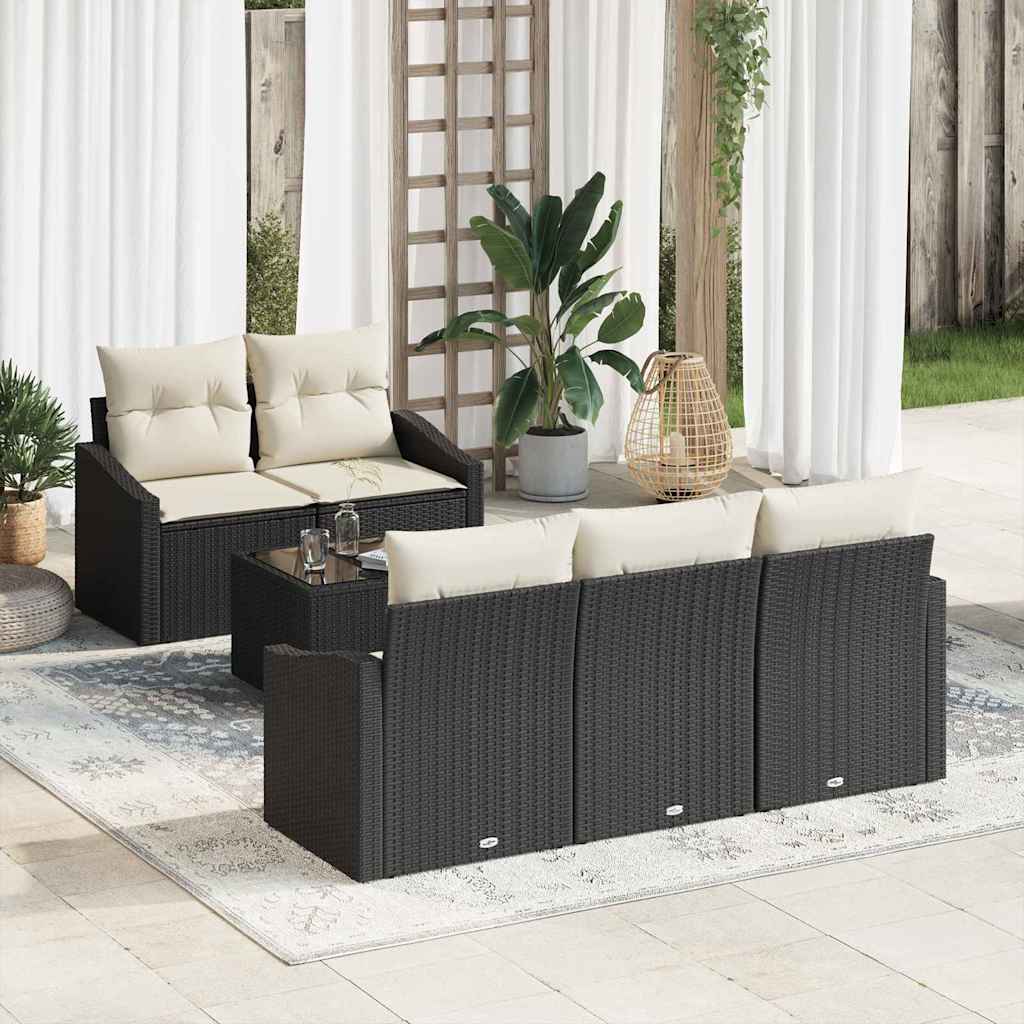 Sofa Sæt 6 stk. Sort og Cream polyrattan