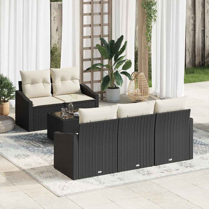 Sofa Sæt 6 stk. Sort og Cream polyrattan