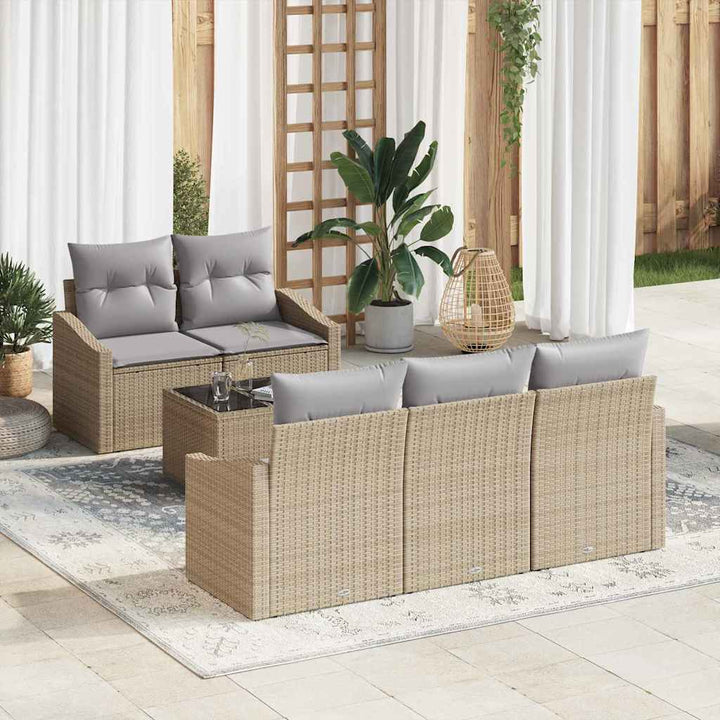 Sofa Sæt 6 stk. Beige og grå polyrattan