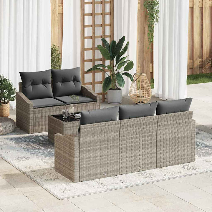 Sofa Sæt 6 stk. Lysegrå og mørkegrå polyrattan