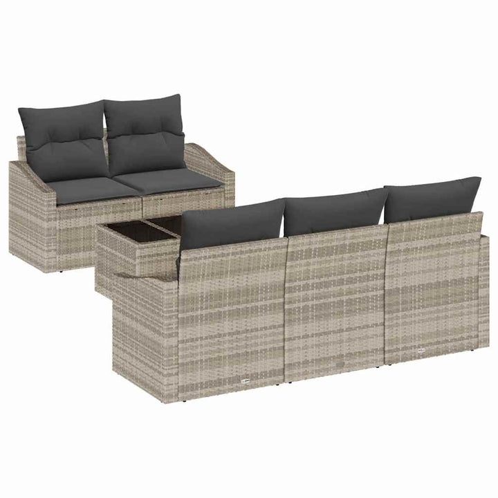 Sofa Sæt 6 stk. Lysegrå og mørkegrå polyrattan