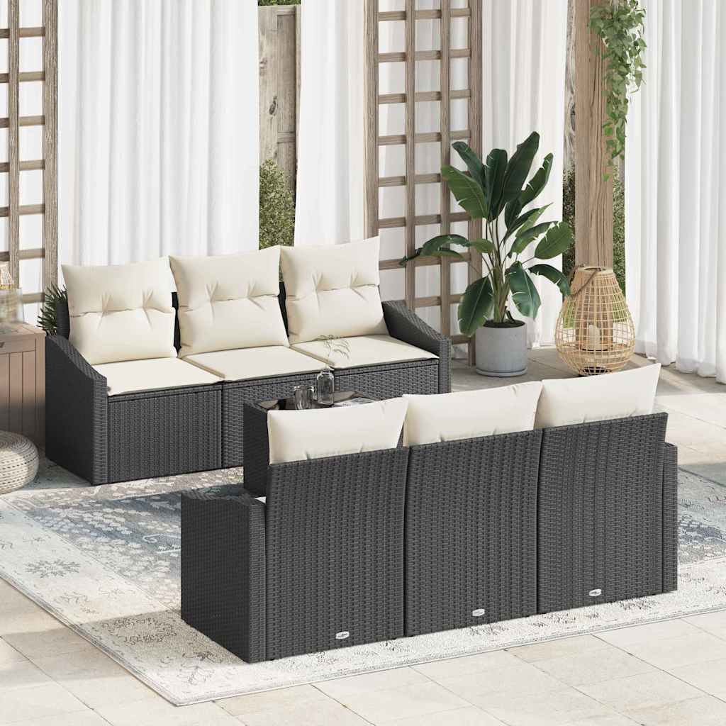 Sofa Sæt med pude med opbevaring 7 pcs Sort og Cream polyrattan