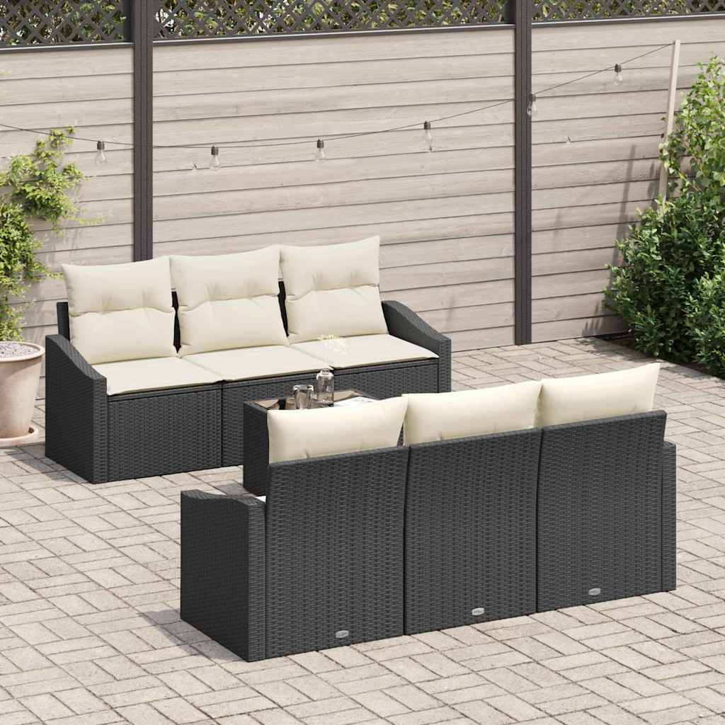 Sofa Sæt med pude med opbevaring 7 pcs Sort og Cream polyrattan