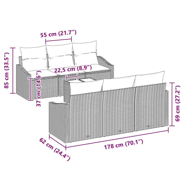 Sofa Sæt med pude med opbevaring 7 pcs Sort og Cream polyrattan