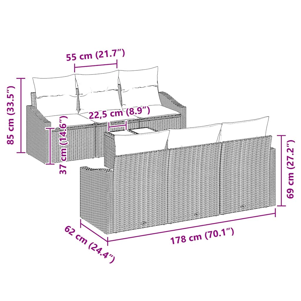 Sofa Sæt 7 stk. Beige og grå polyrattan