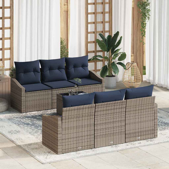 Sofa Sæt med pude 7 pcs Grå og Marineblå polyrattan