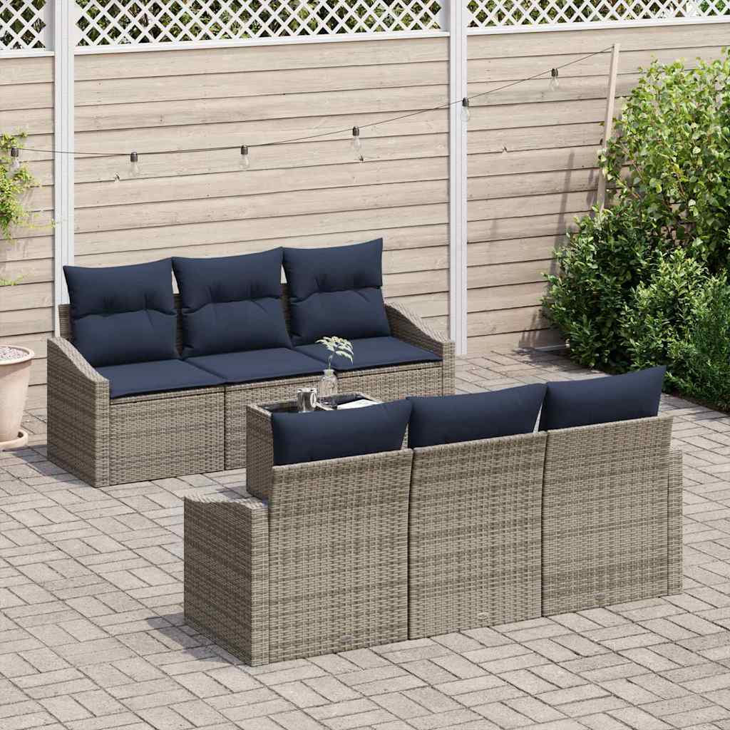 Sofa Sæt med pude 7 pcs Grå og Marineblå polyrattan