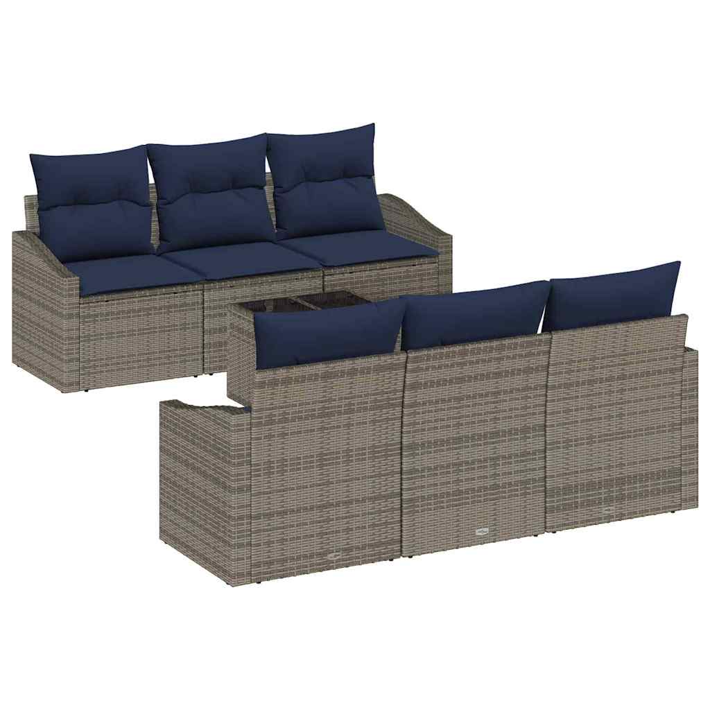 Sofa Sæt med pude 7 pcs Grå og Marineblå polyrattan