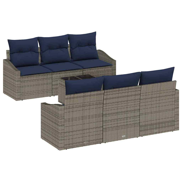 Sofa Sæt med pude 7 pcs Grå og Marineblå polyrattan