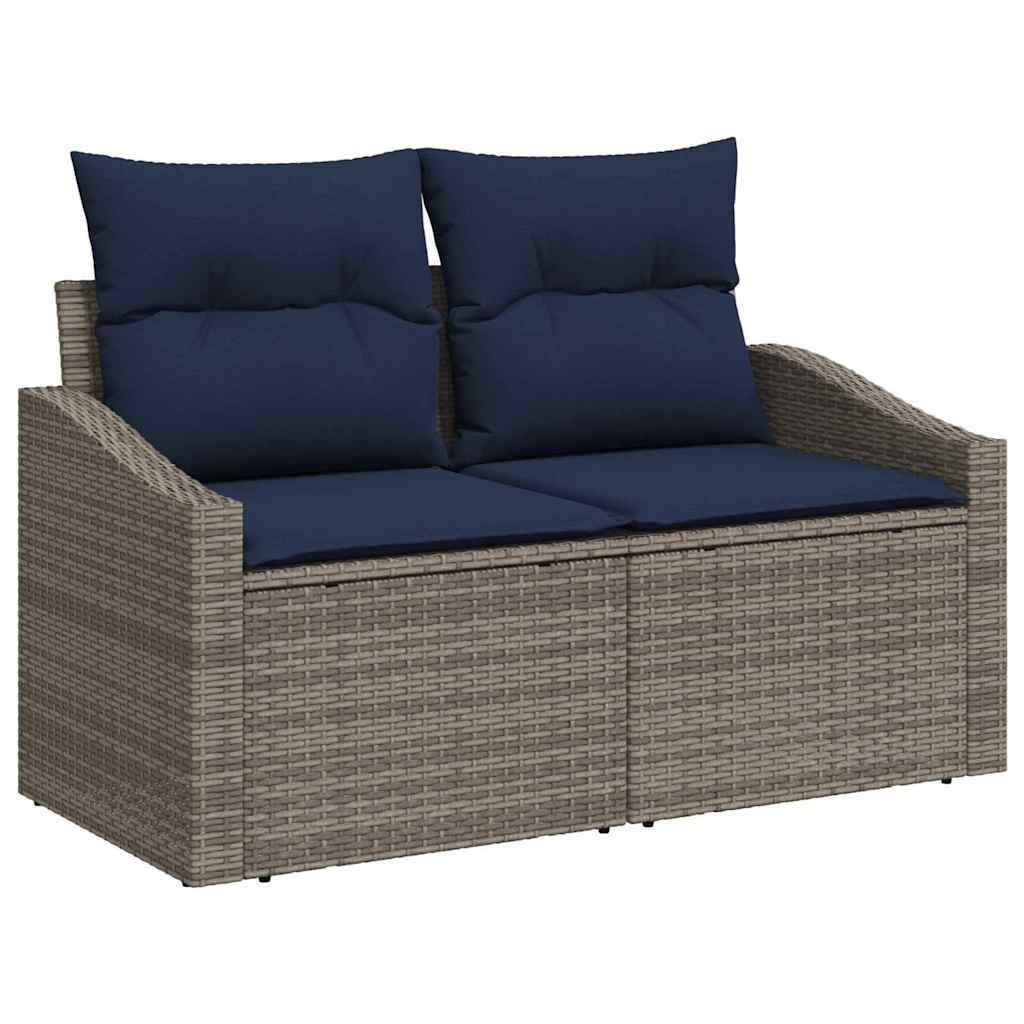 Sofa Sæt med pude 7 pcs Grå og Marineblå polyrattan