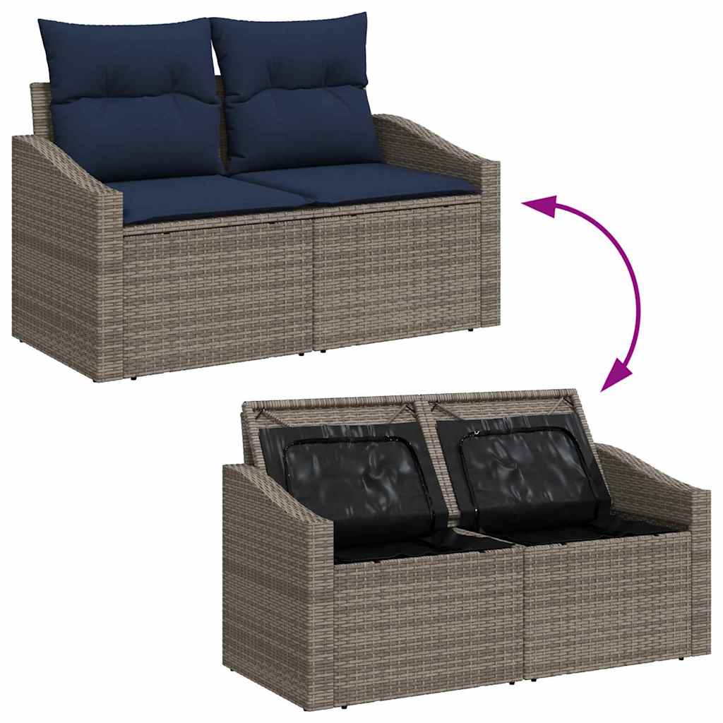 Sofa Sæt med pude 7 pcs Grå og Marineblå polyrattan