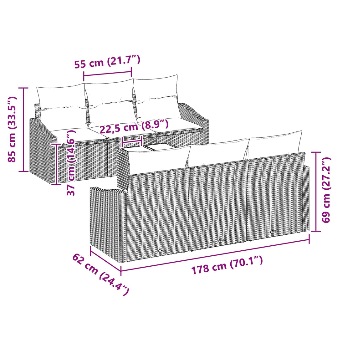 Sofa Sæt med pude 7 pcs Grå og Marineblå polyrattan