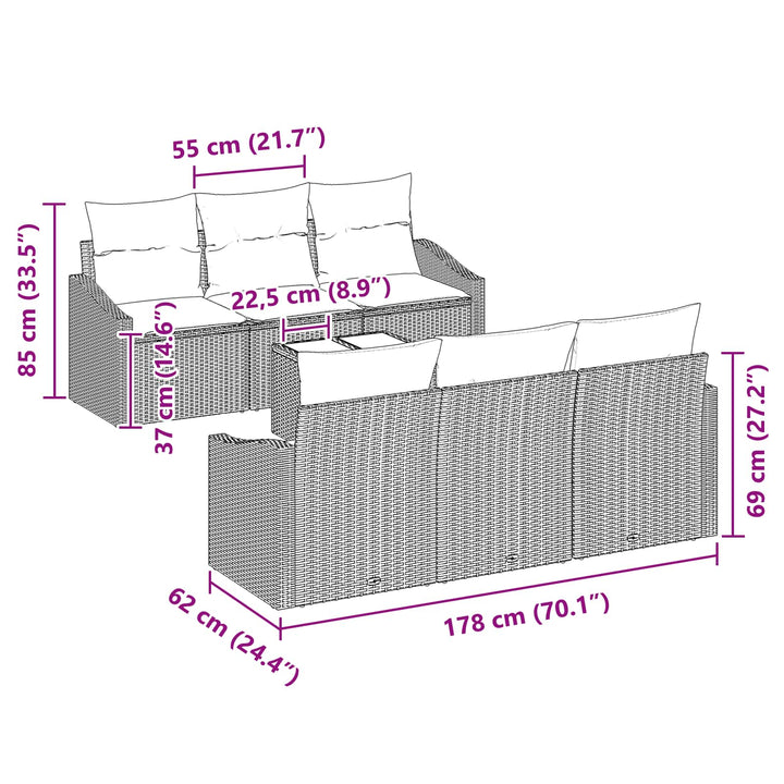 Sofa Sæt med pude 7 pcs Grå og Marineblå polyrattan