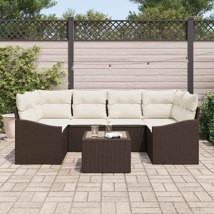 Sofa Sæt med pude med opbevaring 7 pcs Brun og Creme polyrattan