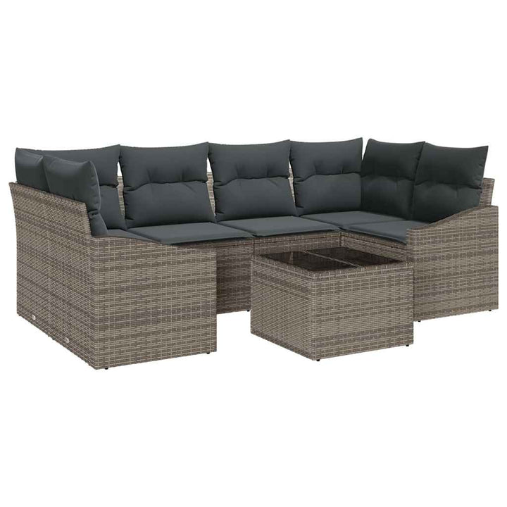 Sofa Sæt med pude med opbevaring 7 pcs Grå polyrattan