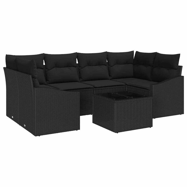 Sofa Sæt med pude med opbevaring 7 pcs Sort polyrattan