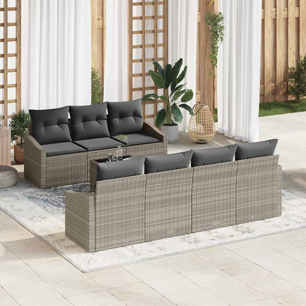 Sofa Sæt med pude 8 pcs Lysegrå og mørkegrå polyrattan