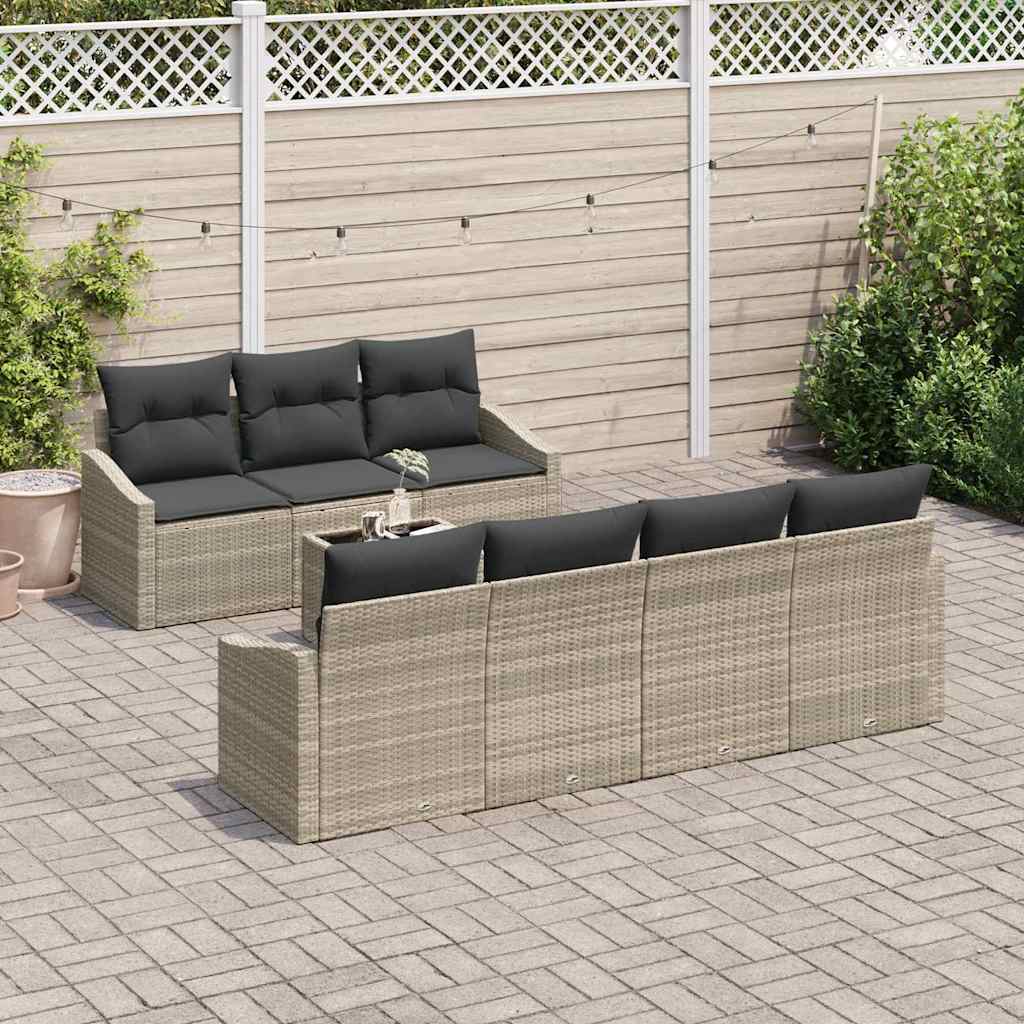 Sofa Sæt med pude 8 pcs Lysegrå og mørkegrå polyrattan