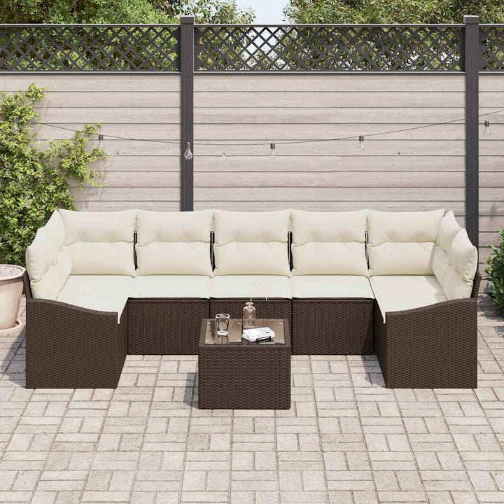 Sofa Sæt med pude med opbevaring 8 pcs Brun og Creme polyrattan