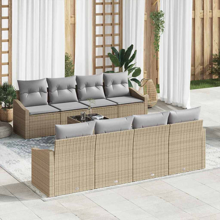 Sofa Sæt med pude med opbevaring 7 pcs Beige og grå polyrattan