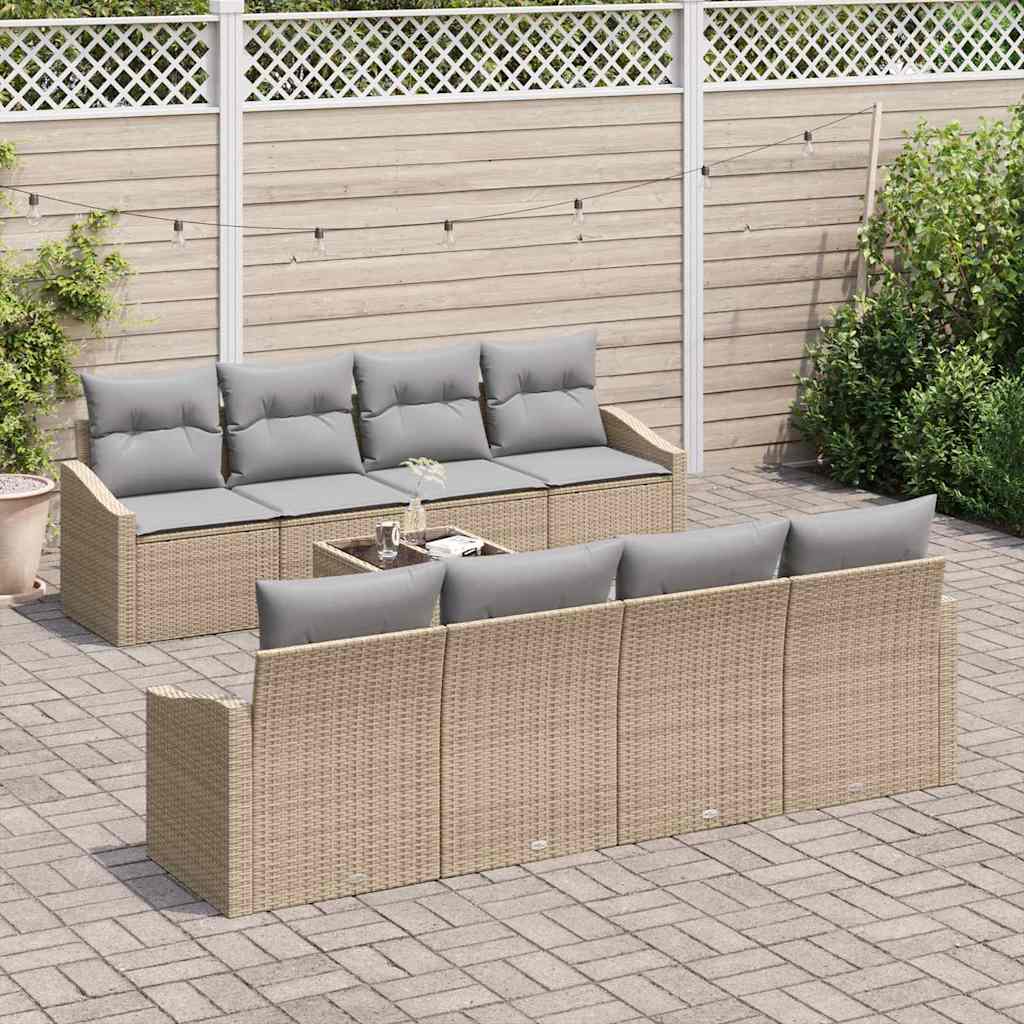 Sofa Sæt med pude med opbevaring 7 pcs Beige og grå polyrattan
