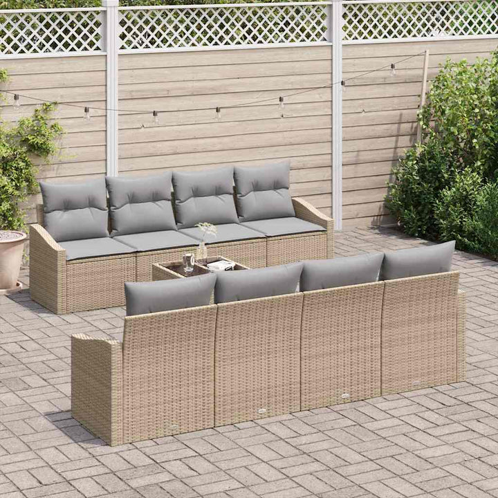 Sofa Sæt med pude med opbevaring 7 pcs Beige og grå polyrattan
