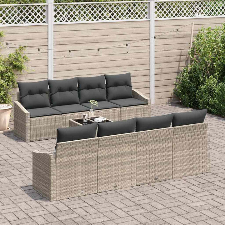 Sofa Sæt med pude 7 pcs Lysegrå og mørkegrå polyrattan