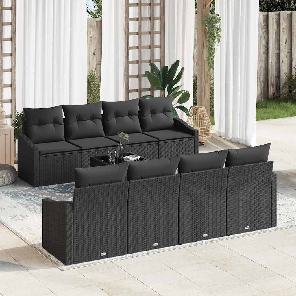 Sofa Sæt med pude med opbevaring 7 pcs Sort polyrattan