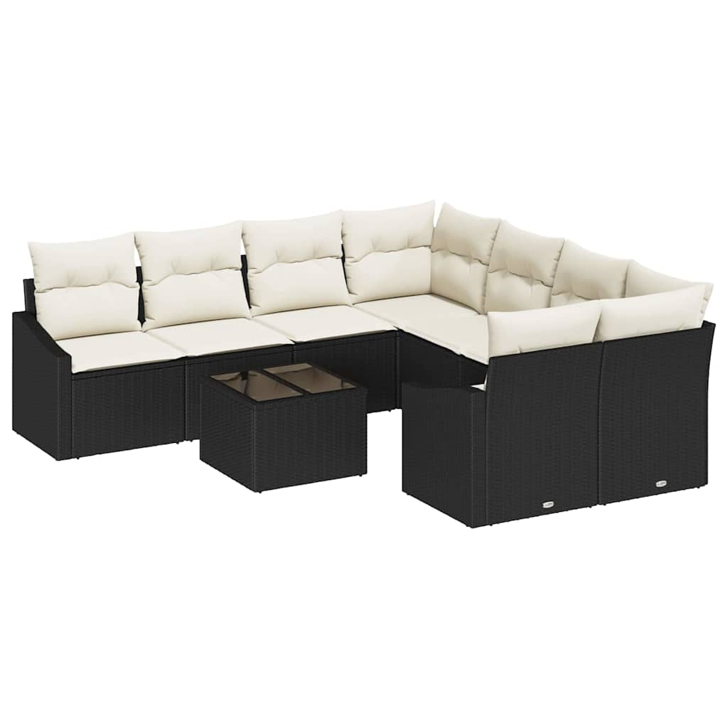Sofa Sæt med pude med opbevaring 9 pcs Sort og Cream polyrattan