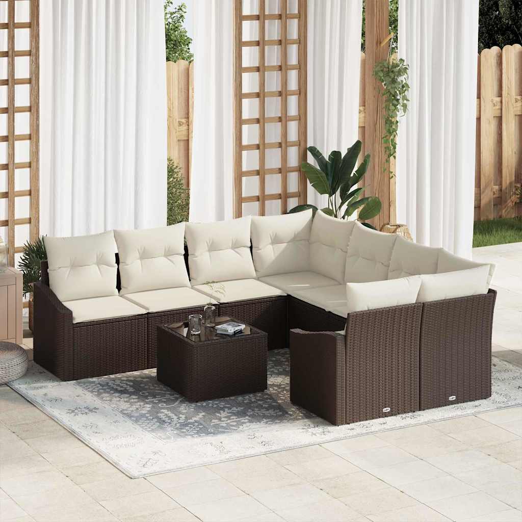 Sofa Sæt med pude med opbevaring 9 pcs Brun og Creme polyrattan