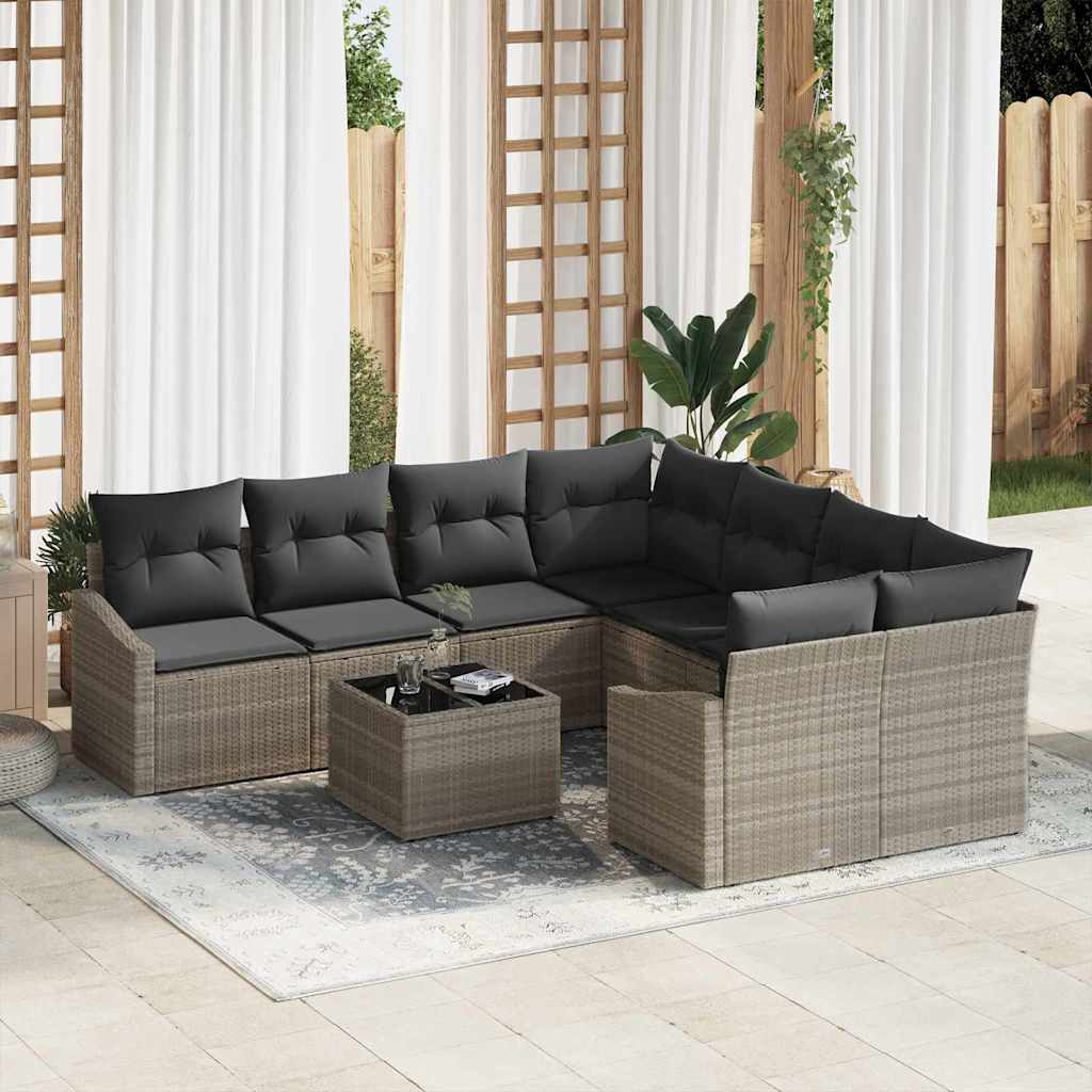 Sofa Sæt med pude 9 pcs Lysegrå og mørkegrå polyrattan