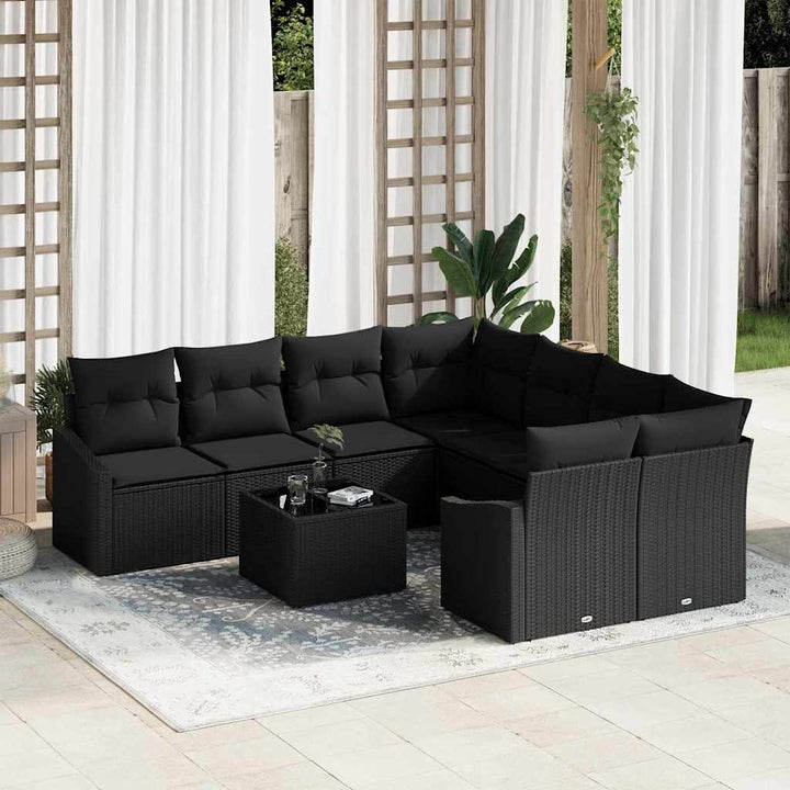 Sofa Sæt med pude med opbevaring 9 pcs Sort polyrattan