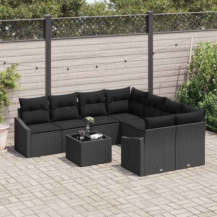 Sofa Sæt med pude med opbevaring 9 pcs Sort polyrattan