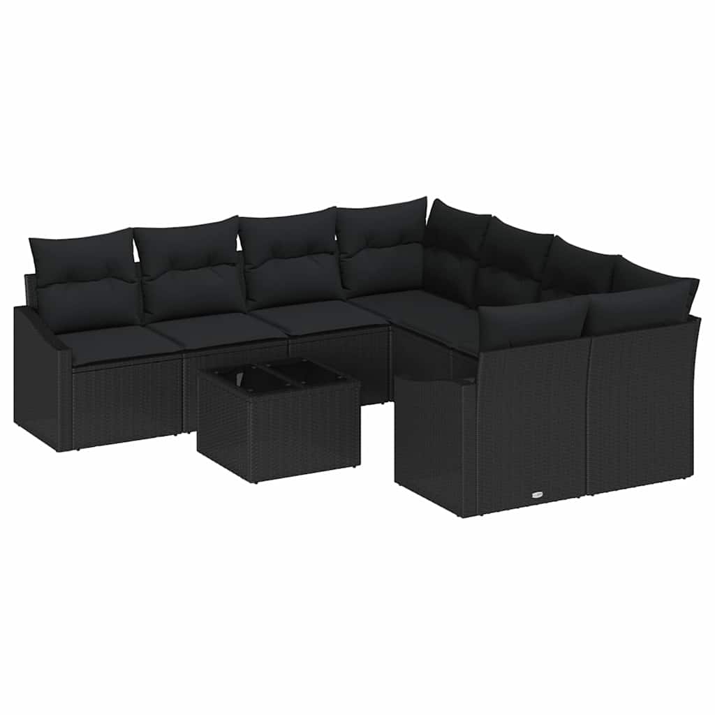 Sofa Sæt med pude med opbevaring 9 pcs Sort polyrattan